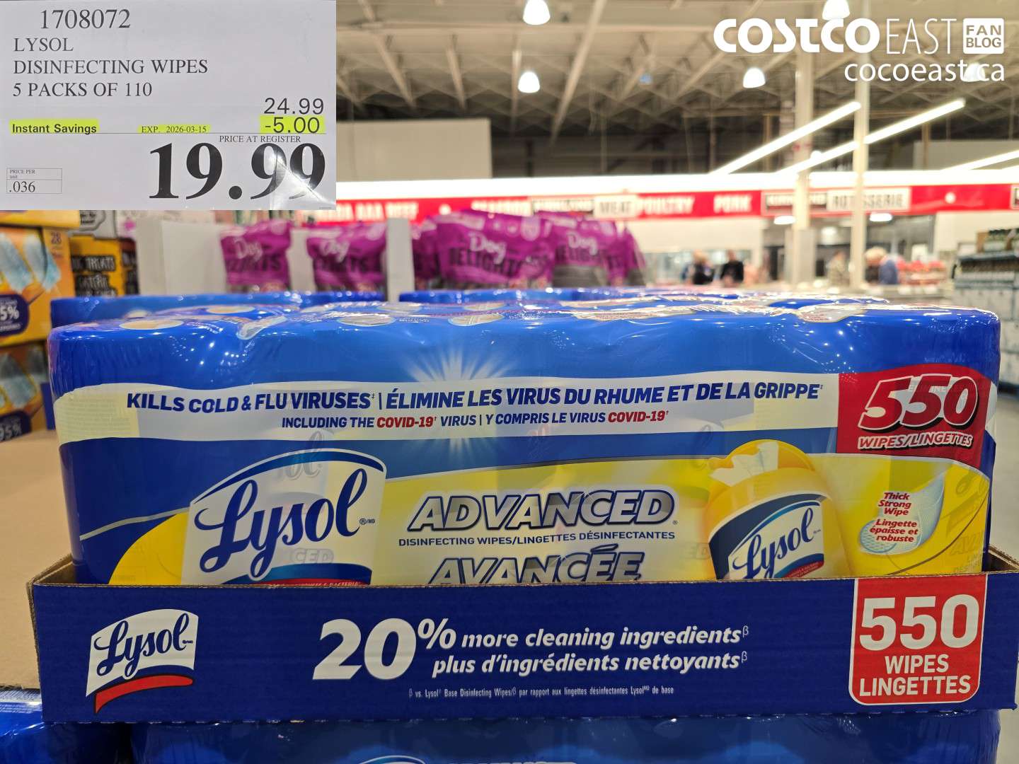 1708072 LYSOL DISINFECTING WIPES 5 PACKS OF 110 ($5.00 INSTANT SAVINGS EXPIRES ON 2026-03-15) $19.99