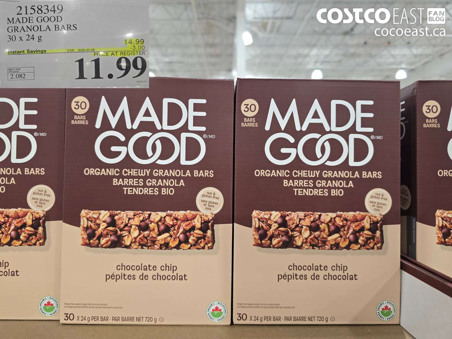 2158349 MADE GOOD GRANOLA BARS 30 X 24 G ($3.00 INSTANT SAVINGS EXPIRES ON 2026-03-08) $11.99