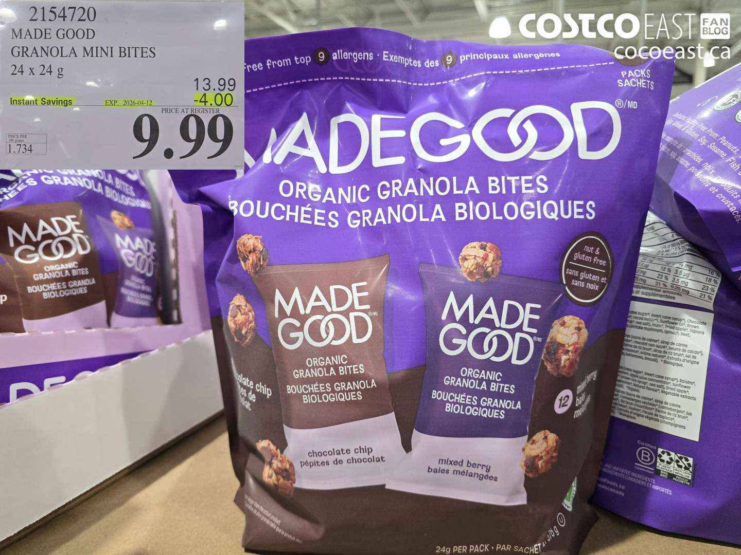 2154720 MADE GOOD GRANOLA MINI BITES 24 X 24 G ($4.00 INSTANT SAVINGS EXPIRES ON 2026-04-12) $9.99