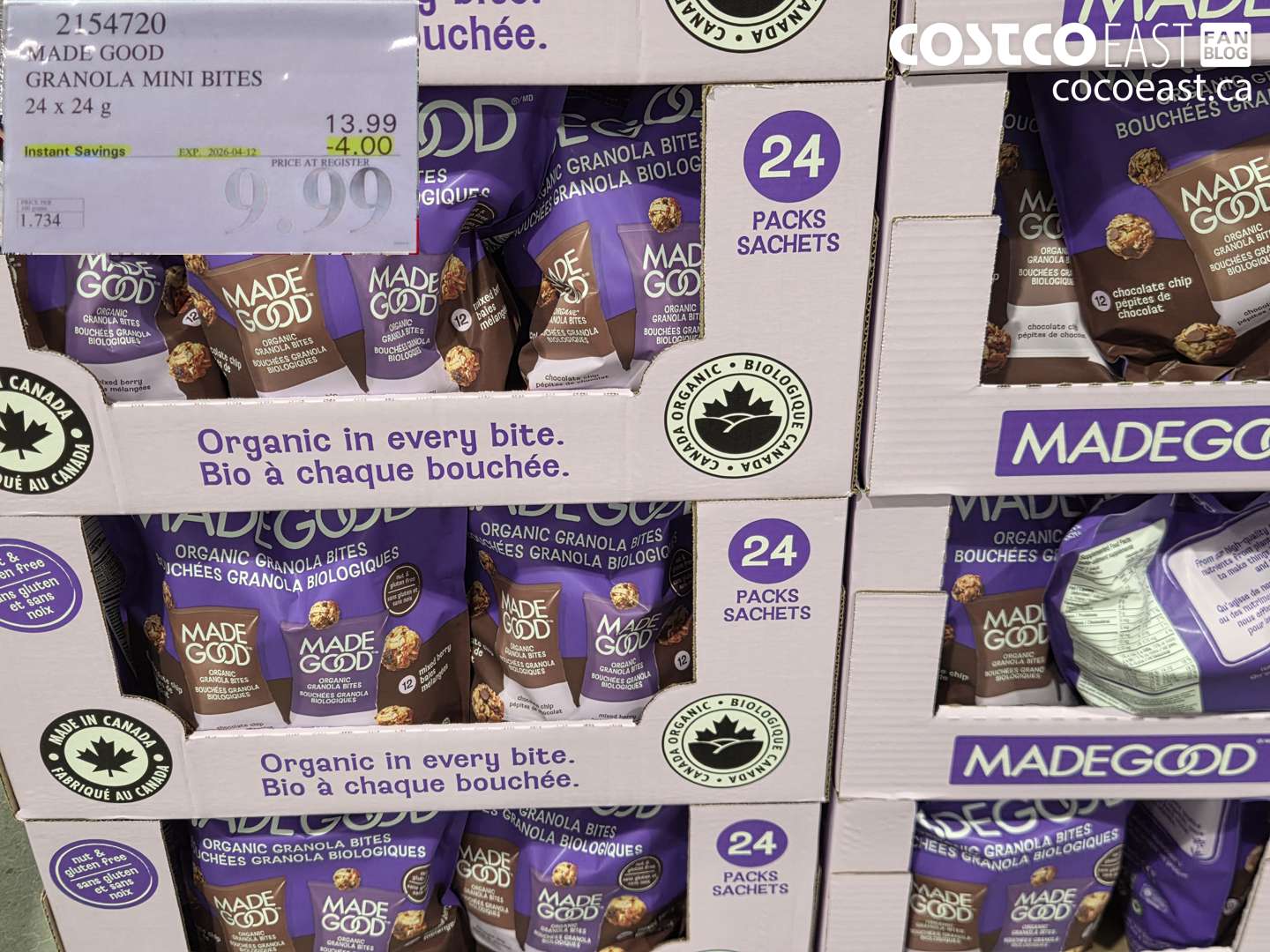 2154720 MADE GOOD GRANOLA MINI BITES 24 X 24 G ($4.00 INSTANT SAVINGS EXPIRES ON 2026-04-12) $9.99