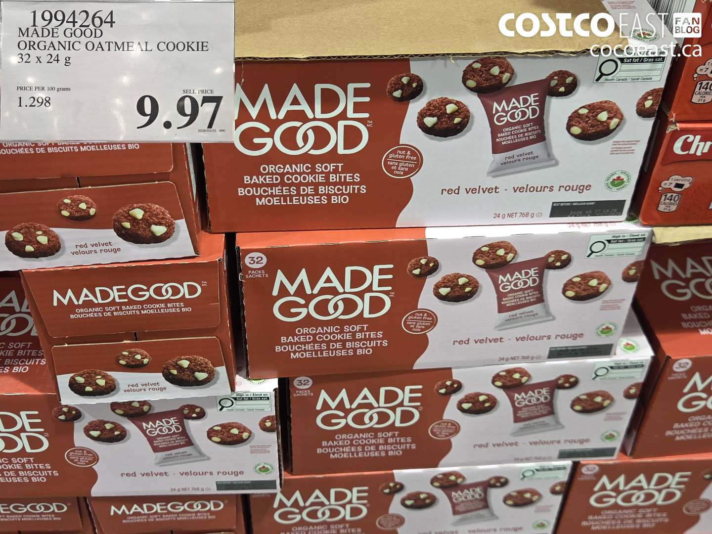 1994264 MADE GOOD ORGANIC OATMEAL COOKIE 32 X 24 G $9.97