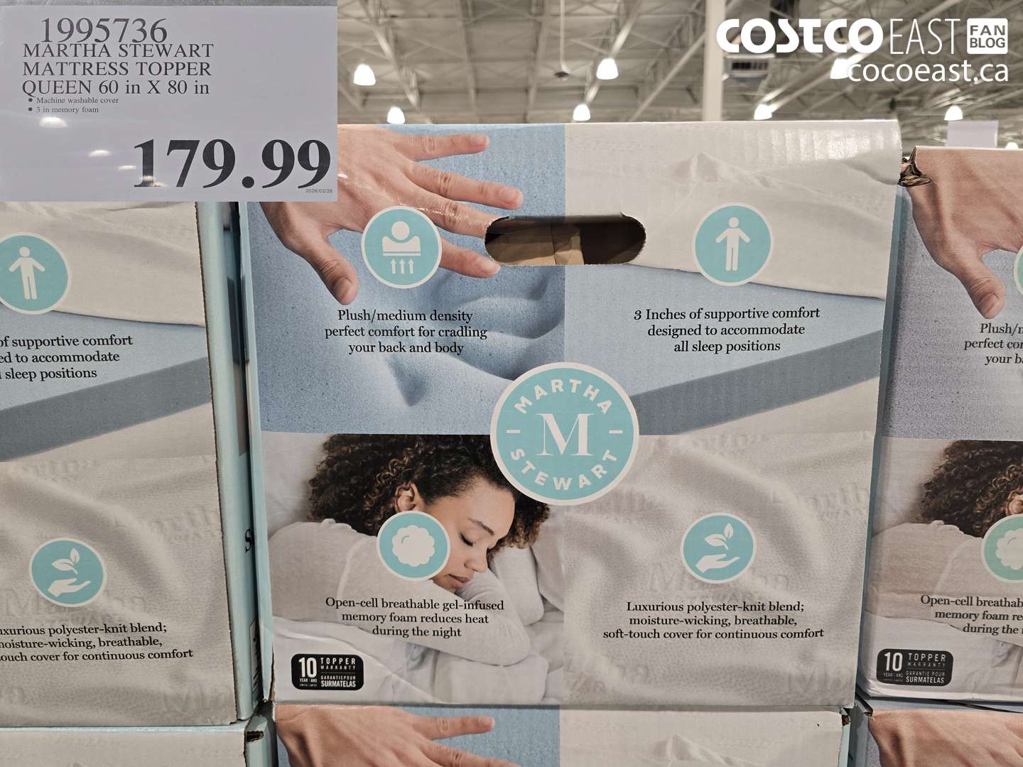 1995736 MARTHA STEWART MATTRESS TOPPER QUEEN 60 IN X 80 IN $179.99