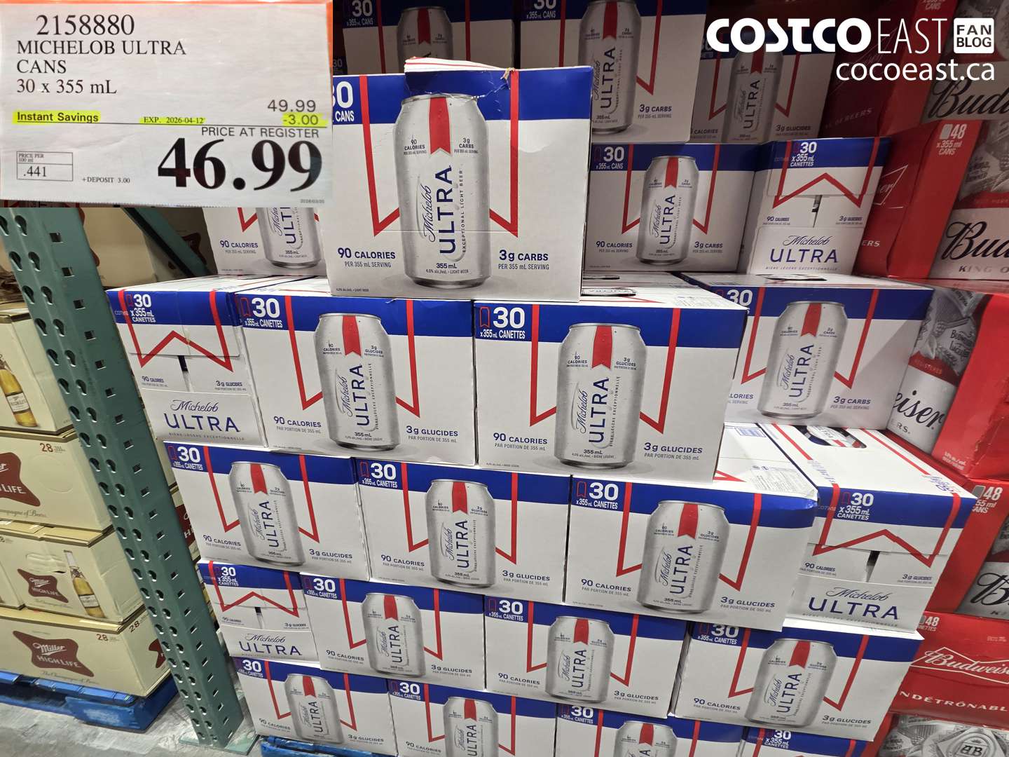 2158880 MICHELOB ULTRA CANS 30 X 355 ML ($3.00 INSTANT SAVINGS EXPIRES ON 2026-04-12) $46.99
