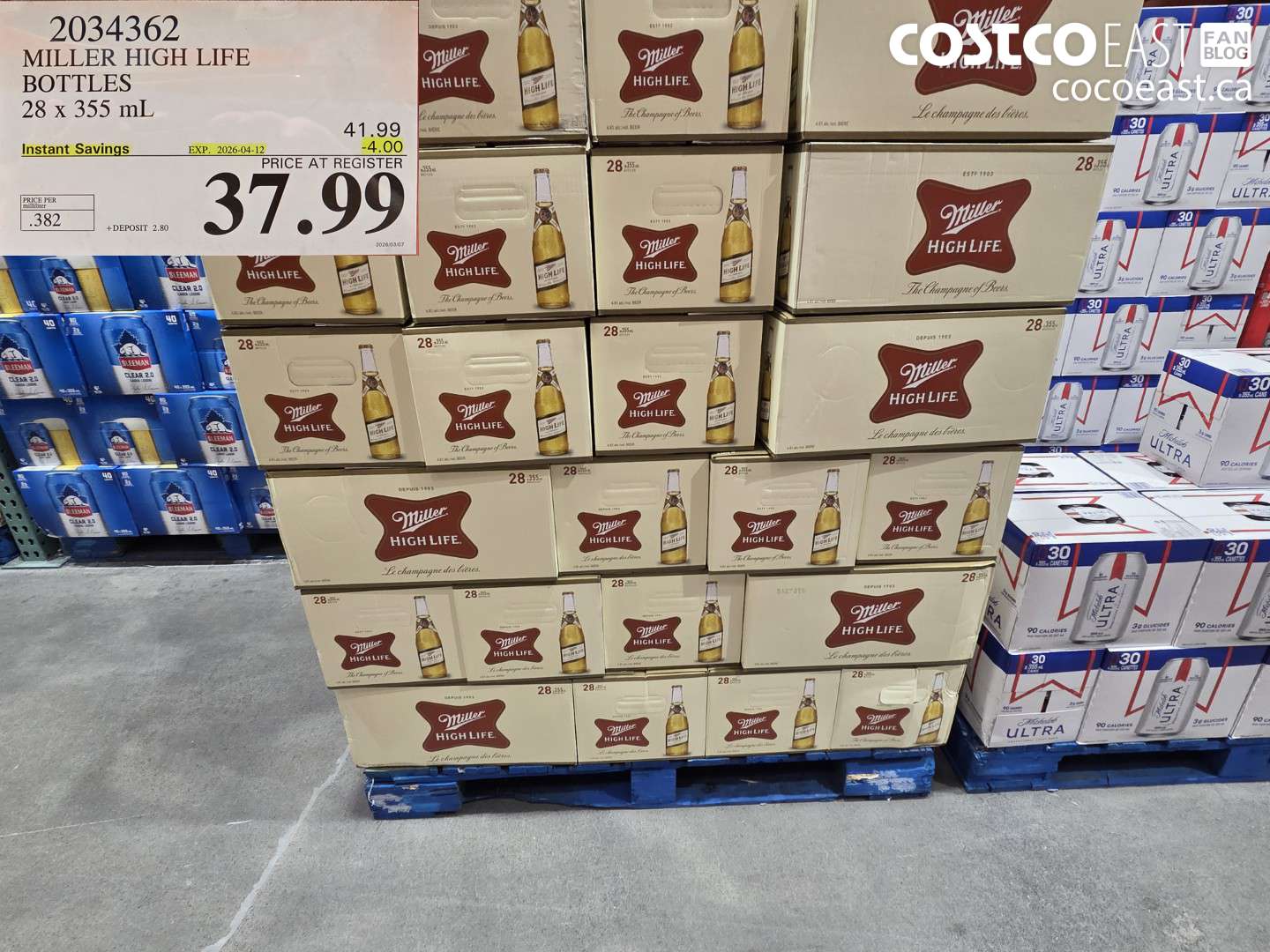 2034362 MILLER HIGH LIFE BOTTLES 28 X 355 ML ($4.00 INSTANT SAVINGS EXPIRES ON 2026-04-12) $37.99