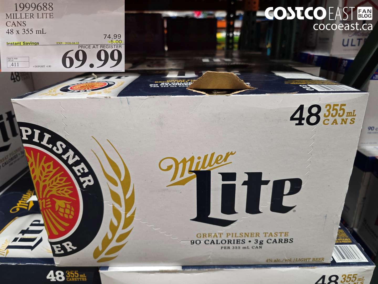 1999688 MILLER LITE CANS 48 X 355 ML ($5.00 INSTANT SAVINGS EXPIRES ON 2026-04-12) $69.99