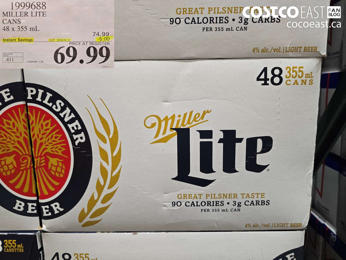 1999688 MILLER LITE CANS 48 X 355 ML ($5.00 INSTANT SAVINGS EXPIRES ON 2026-04-12) $69.99