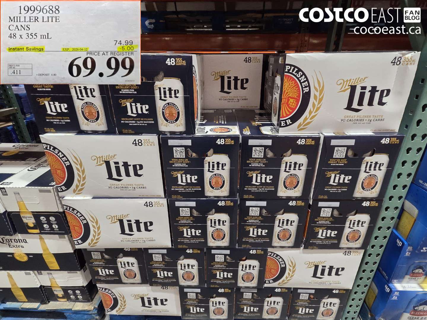 1999688 MILLER LITE CANS 48 X 355 ML ($5.00 INSTANT SAVINGS EXPIRES ON 2026-04-12) $69.99
