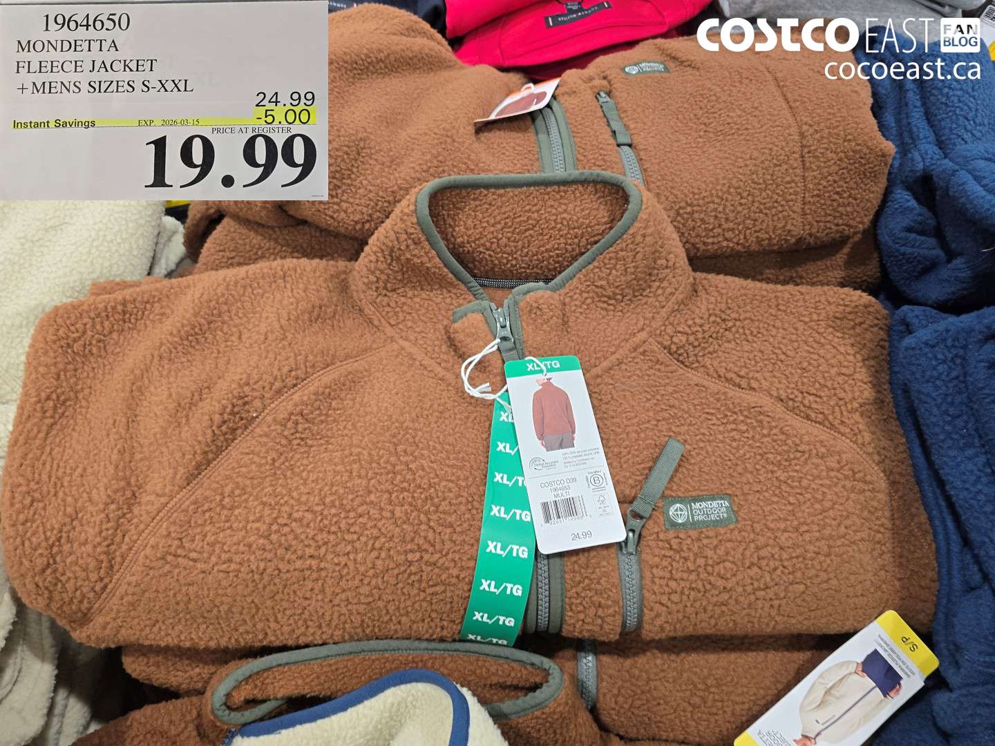 1964650 MONDETTA FLEECE JACKET + MENS SIZES S-XXL ($5.00 INSTANT SAVINGS EXPIRES ON 2026-03-15) $19.99