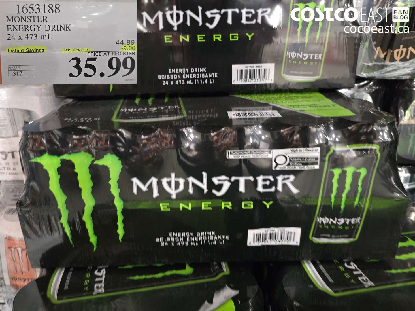 1653188 MONSTER ENERGY DRINK 24 X 473 ML ($9.00 INSTANT SAVINGS EXPIRES ON 2026-03-15) $35.99