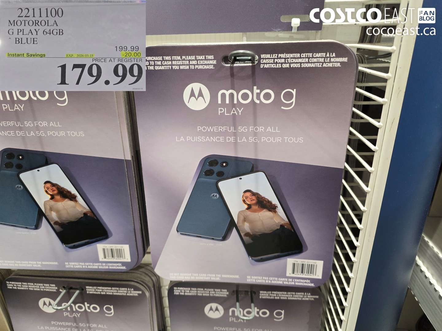 2211100 MOTOROLA G PLAY 64GB BLUE ($20.00 INSTANT SAVINGS EXPIRES ON 2026-03-15) $179.99