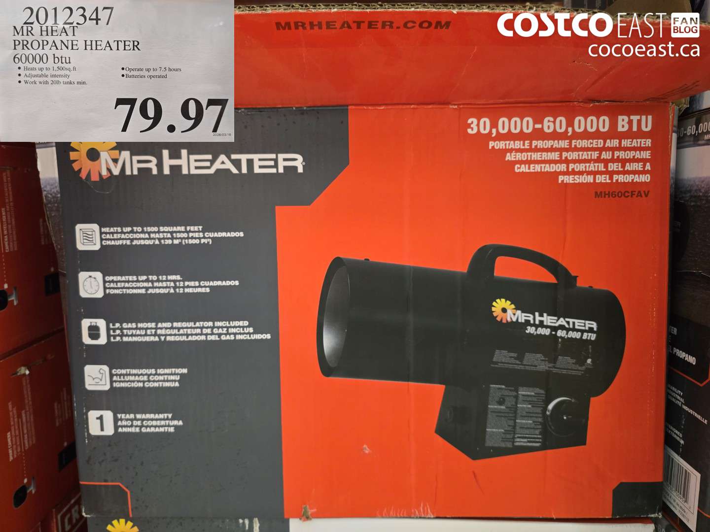 2012347 MR HEAT PROPANE HEATER 6000 BTU $79.97