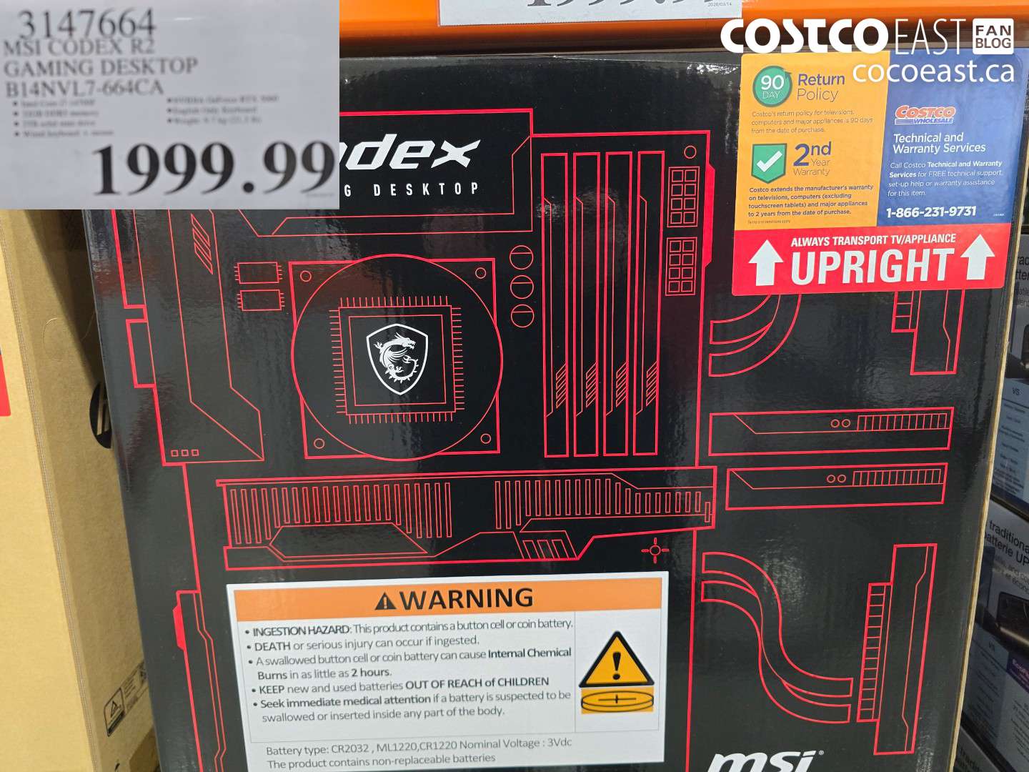 3147664 MSI CODEX R2 GAMING DESKTOP B14NVL7-664CA $1999.99