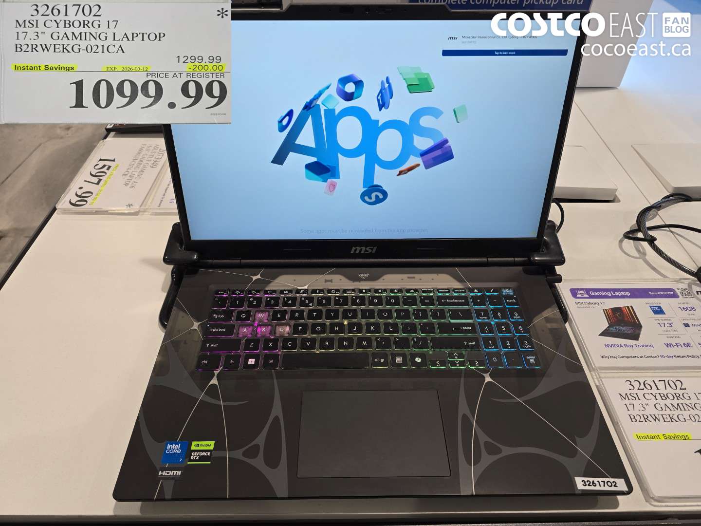 3261702 MSI CYBORG 17 17.3 GAMING LAPTOP B2RWEKG-021CA ($200.00 INSTANT SAVINGS EXPIRES ON 2026-03-12) $1099.99