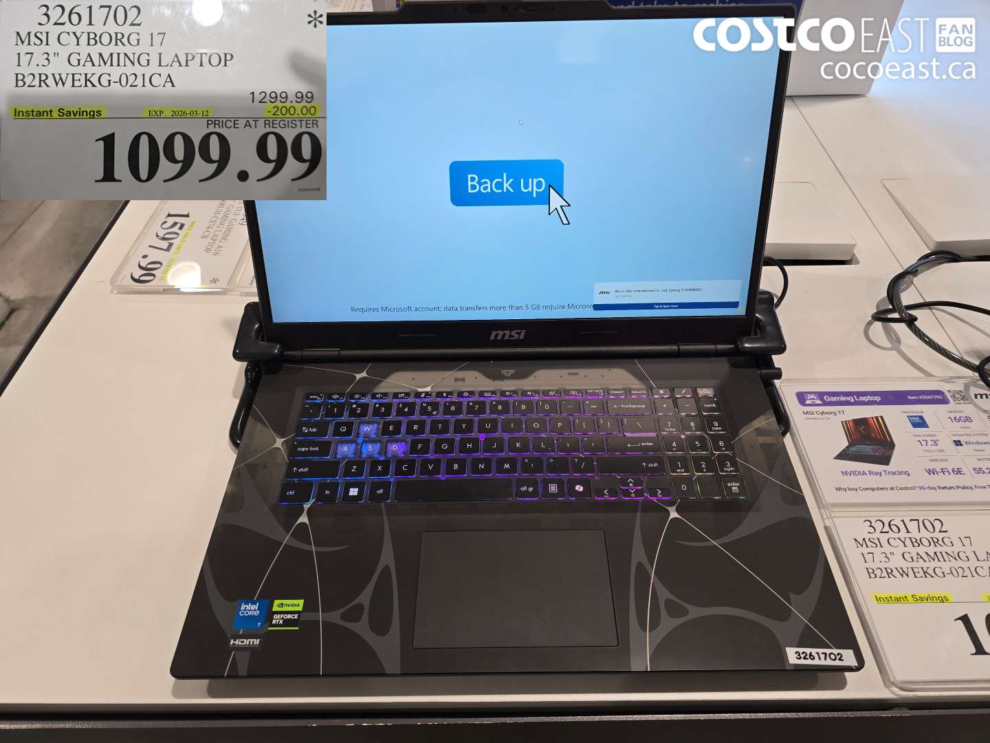 3261702 MSI CYBORG 17 17.3 GAMING LAPTOP B2RWEKG-021CA ($200.00 INSTANT SAVINGS EXPIRES ON 2026-03-12) $1099.99