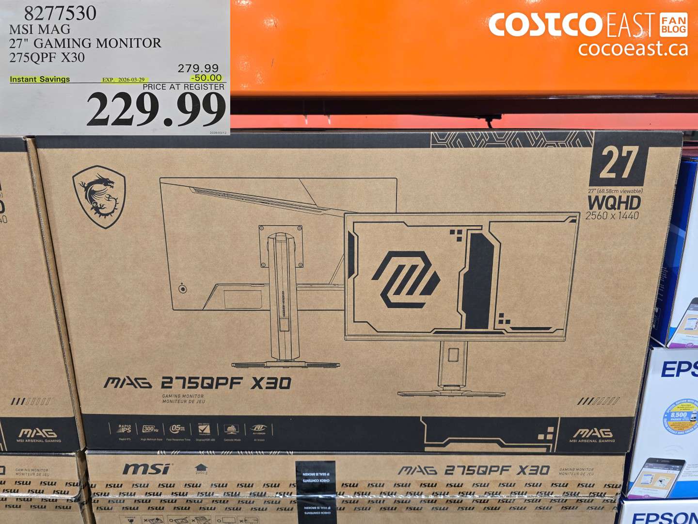 8277530 MSI MAG 27 GAMING MONITOR 275QPF X30 ($50.00 INSTANT SAVINGS EXPIRES ON 2026-03-29) $229.99