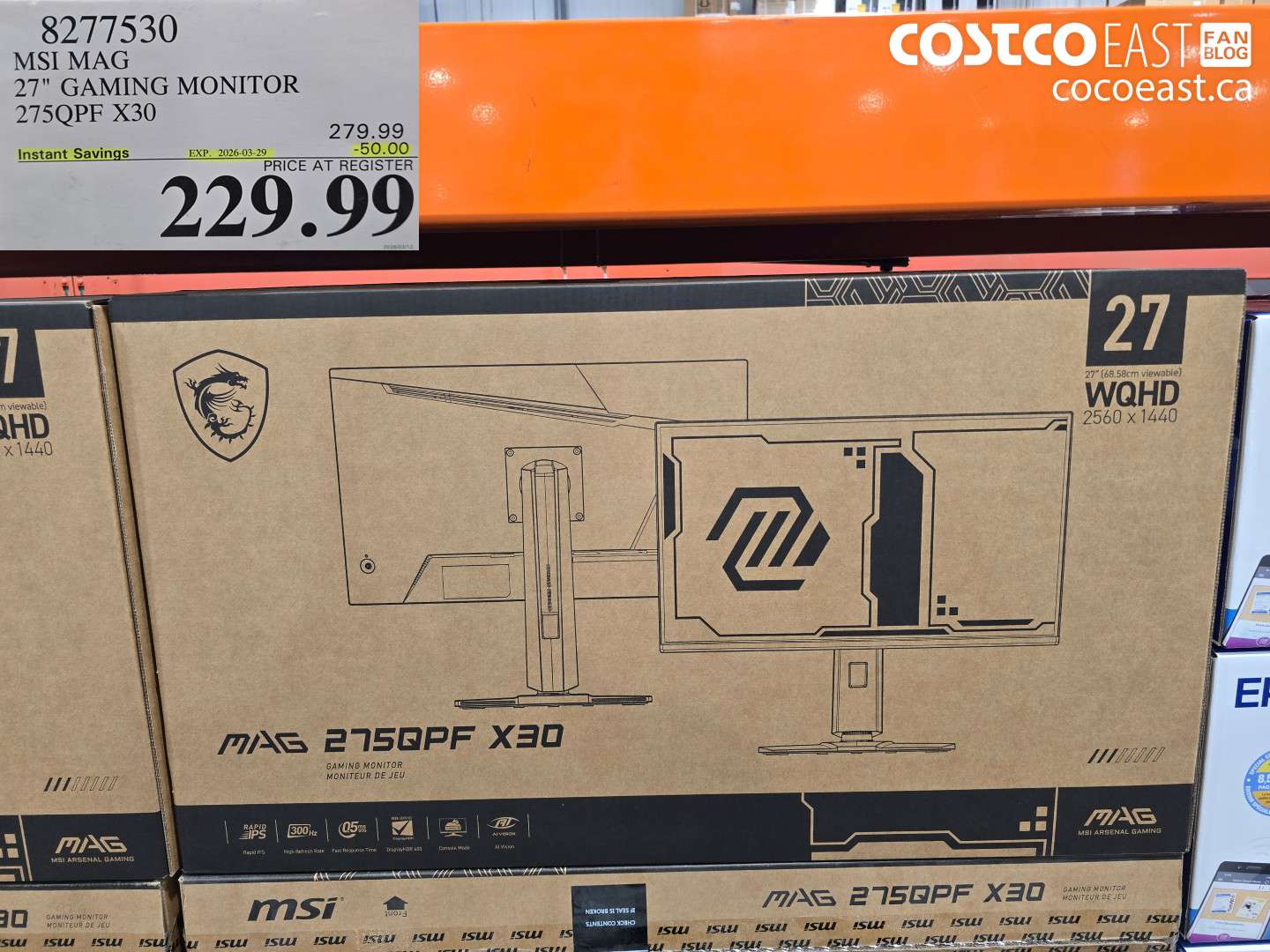 8277530 MSI MAG 27 GAMING MONITOR 275QPF X30 ($50.00 INSTANT SAVINGS EXPIRES ON 2026-03-29) $229.99