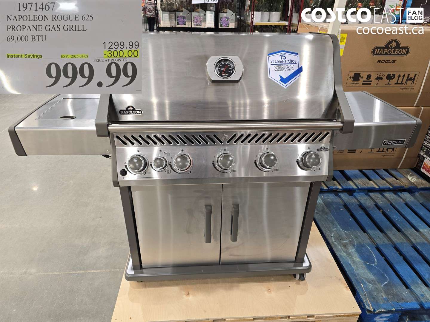 1971467 NAPOLEON ROGUE 625 PROPANE GAS GRILL 69,000 BTU ($300.00 INSTANT SAVINGS EXPIRES ON 2026-03-08) $999.99