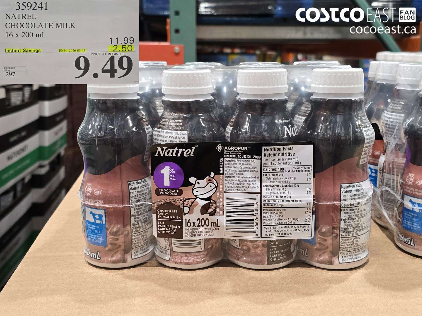359241 NATREL CHOCOLATE MILK 16 X 200 ML ($2.50 INSTANT SAVINGS EXPIRES ON 2026-03-15) $9.49