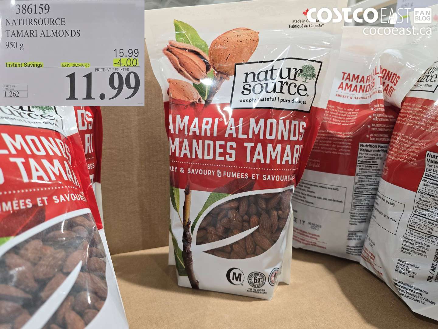386159 NATURSOURCE TAMARI ALMONDS 950 G ($4.00 INSTANT SAVINGS EXPIRES ON 2026-03-15) $11.99
