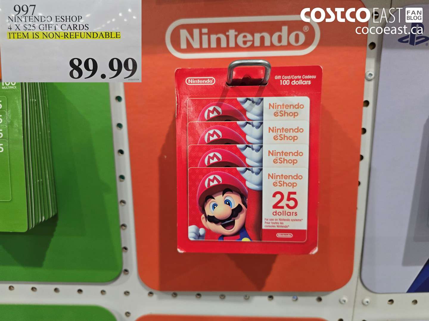997 NINTENDO ESHOP 4 X $25 GIFT CARDS $89.99