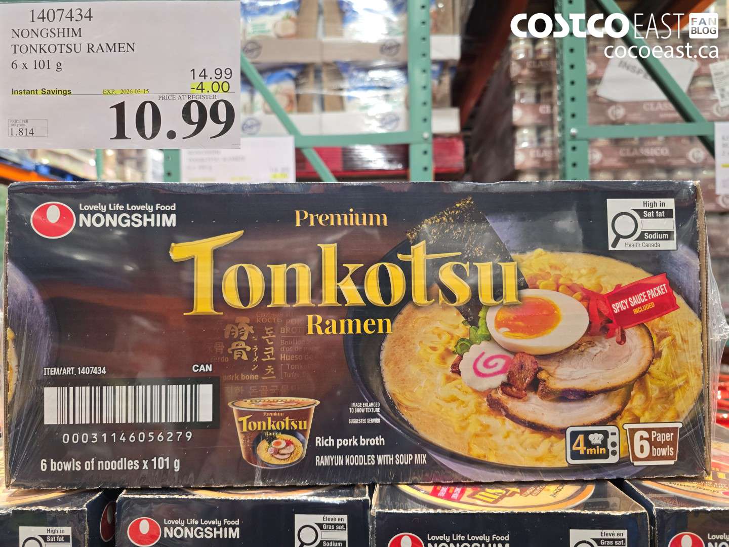 1407434 NONGSHIM TONKOTSU RAMEN 6 X 101 G ($4.00 INSTANT SAVINGS EXPIRES ON 2026-03-15) $10.99