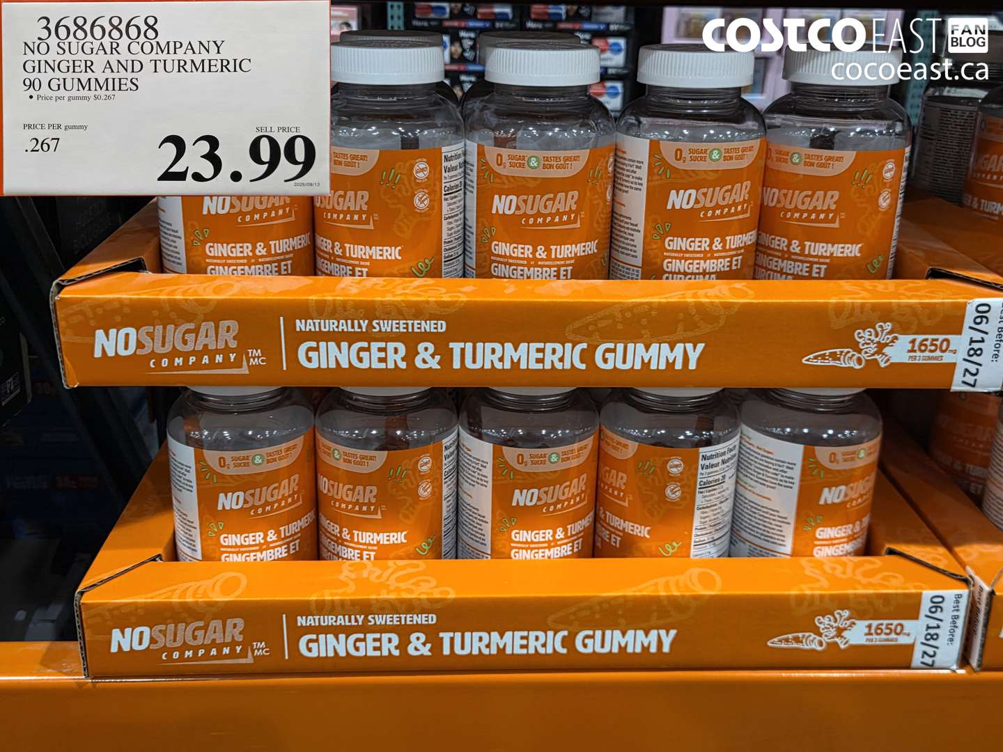 3686868 NO SUGAR COMPANY GINGER AND TURMERIC 90 GUMMIES $23.99