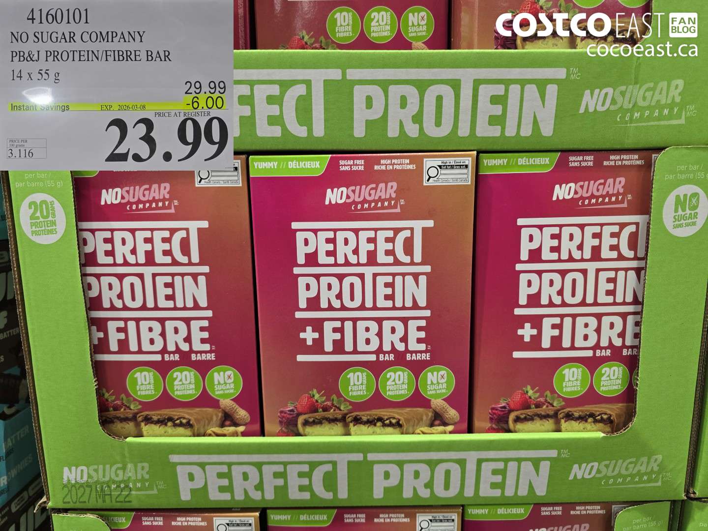 4160101 NO SUGAR COMPANY PB&J PROTEIN/FIBRE BAR 14 X 55 G ($6.00 INSTANT SAVINGS EXPIRES ON 2026-03-08) $23.99