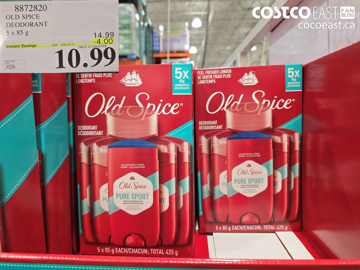 8872820 OLD SPICE DEODORANT 5 X 85 G ($4.00 INSTANT SAVINGS EXPIRES ON 2026-03-15) $10.99