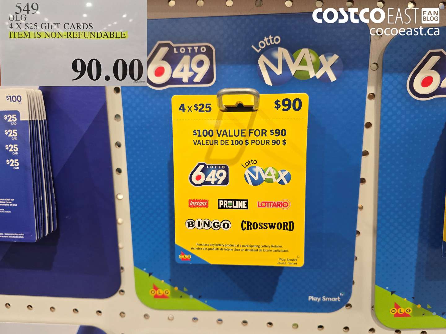 549 OLG 4 X $25 GIFT CARDS $90.00