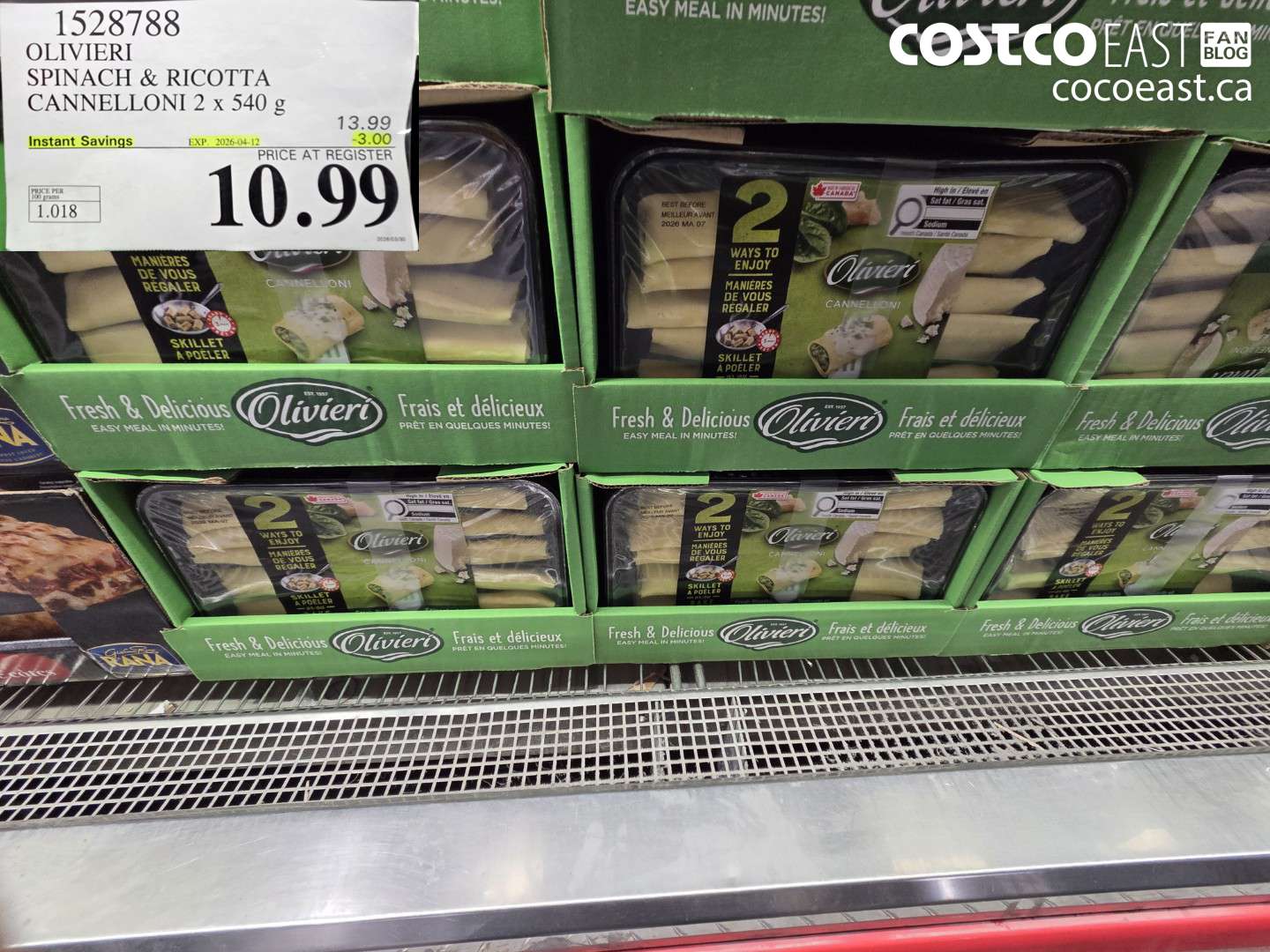 1528788 OLIVIERI SPINACH & RICOTTA CANNELLONI 2 X 540 G ($3.00 INSTANT SAVINGS EXPIRES ON 2026-04-12) $10.99