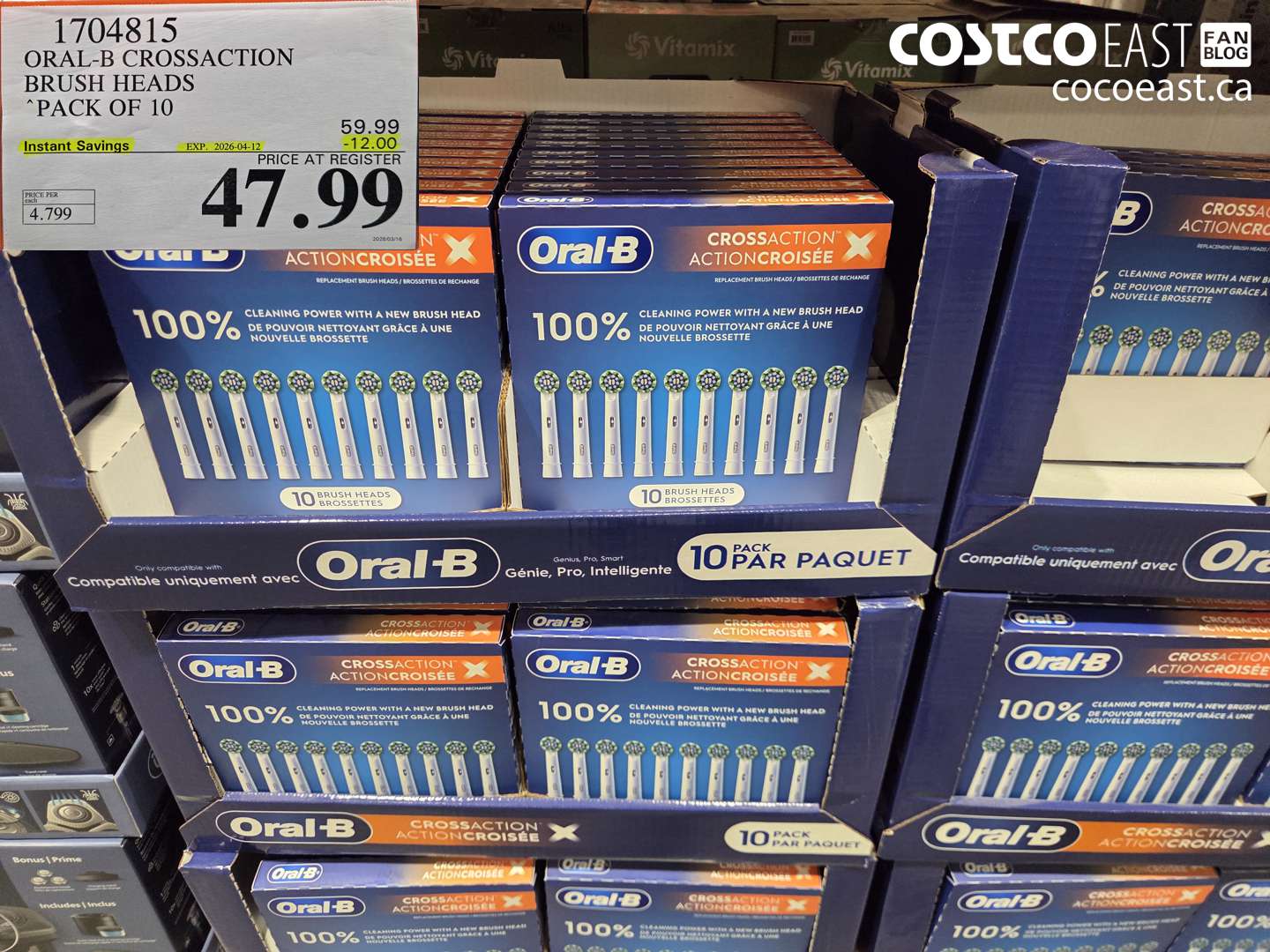 1704815 ORAL-B CROSSACTION BRUSH HEADS PACK OF 10 ($12.00 INSTANT SAVINGS EXPIRES ON 2026-04-12) $47.99