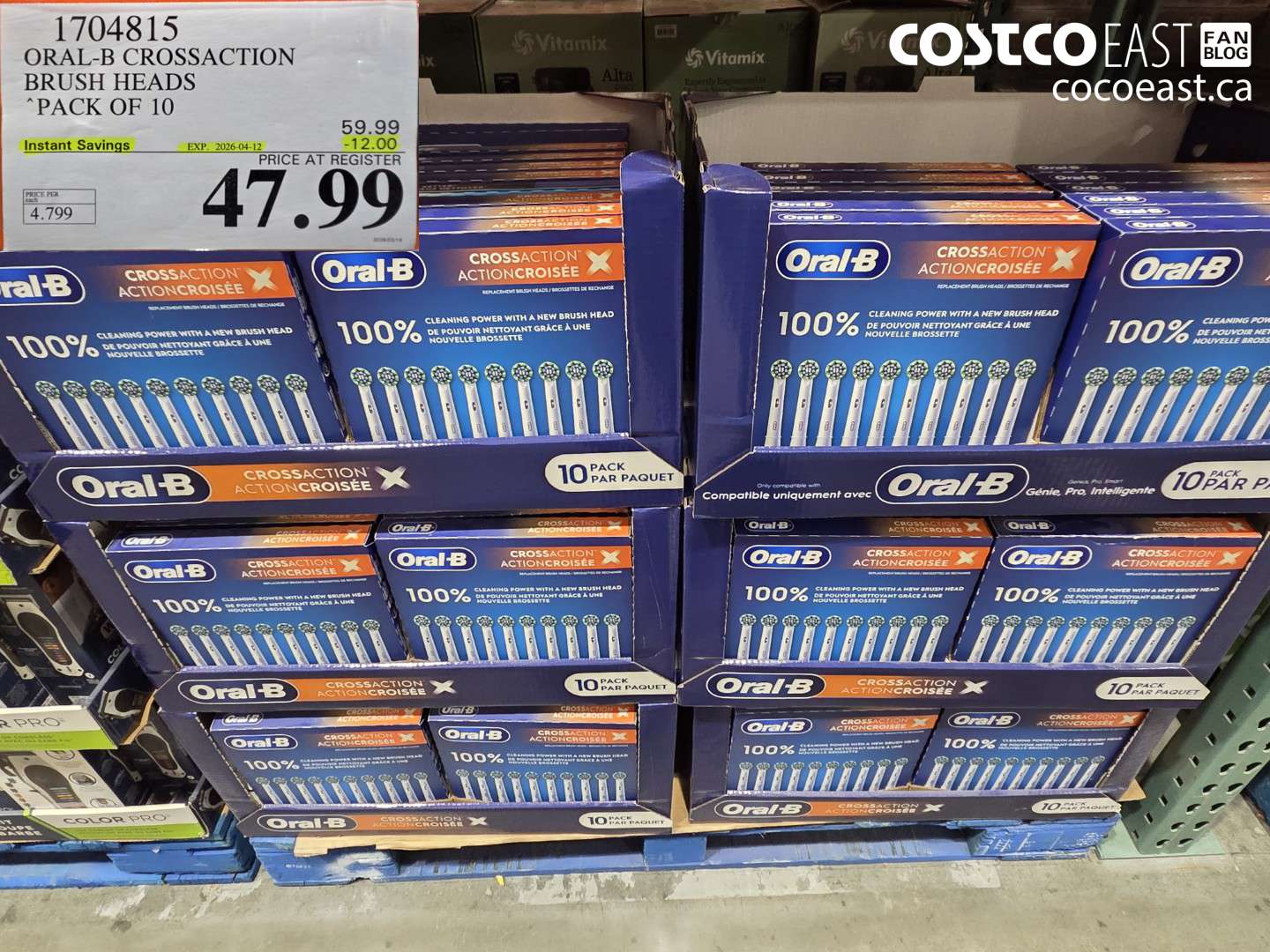 1704815 ORAL-B CROSSACTION BRUSH HEADS PACK OF 10 ($12.00 INSTANT SAVINGS EXPIRES ON 2026-04-12) $47.99