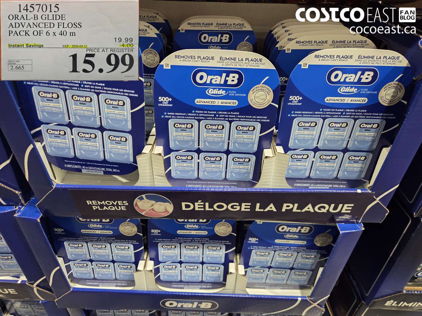 1457015 ORAL-B GLIDE ADVANCED FLOSS PACK OF 6 X 40 M ($4.00 INSTANT SAVINGS EXPIRES ON 2026-04-12) $15.99