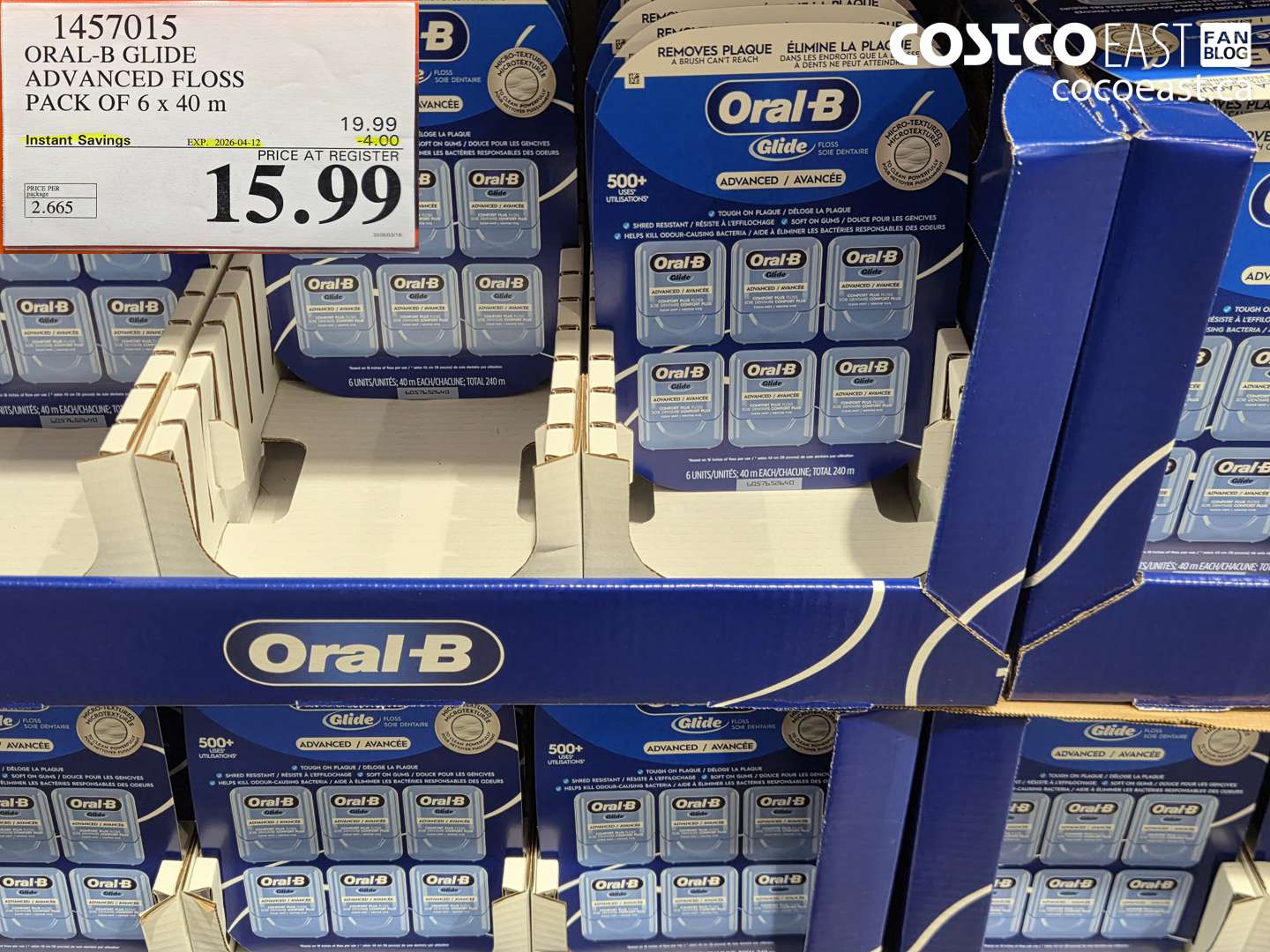1457015 ORAL-B GLIDE ADVANCED FLOSS PACK OF 6 X 40 M ($4.00 INSTANT SAVINGS EXPIRES ON 2026-04-12) $15.99
