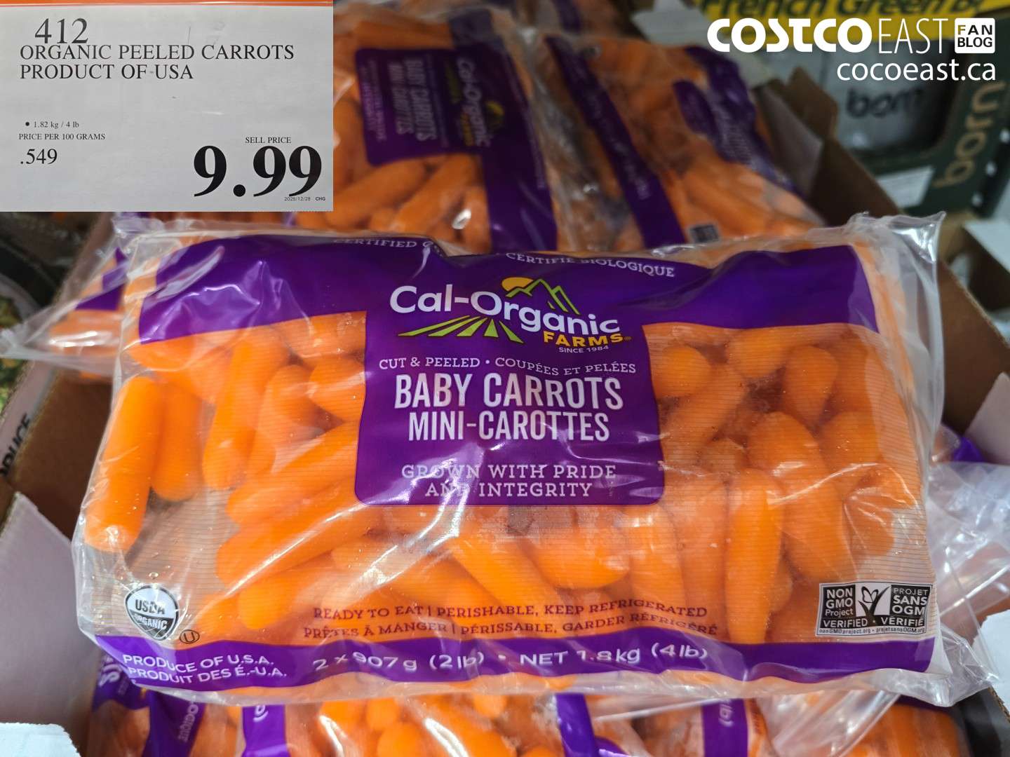 412 ORGANIC PEELED CARROTS PRODUCT OF USA $9.99