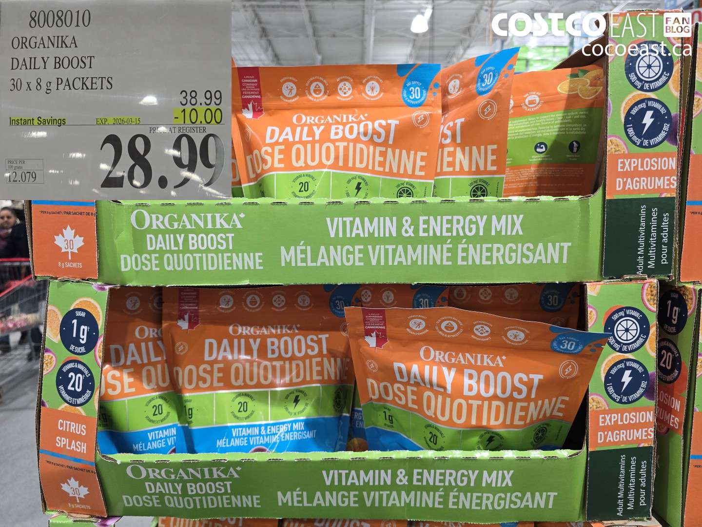 8008010 ORGANIKA DAILY BOOST 30 X 8 G PACKETS ($10.00 INSTANT SAVINGS EXPIRES ON 2026-03-15) $28.99