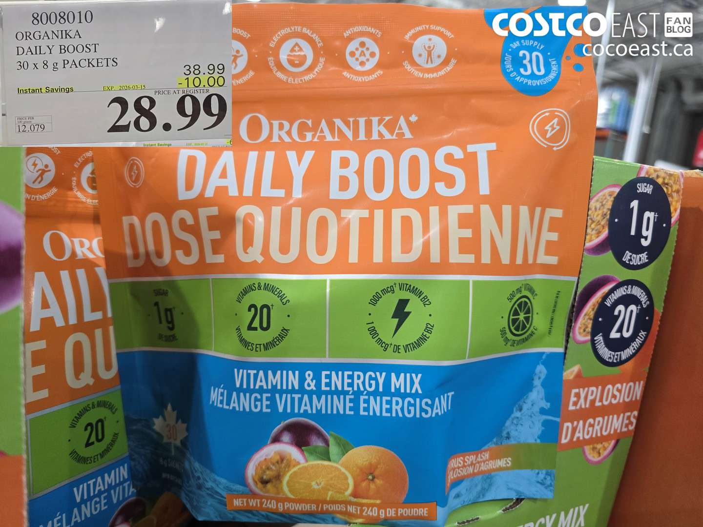 8008010 ORGANIKA DAILY BOOST 30 X 8 G PACKETS ($10.00 INSTANT SAVINGS EXPIRES ON 2026-03-15) $28.99