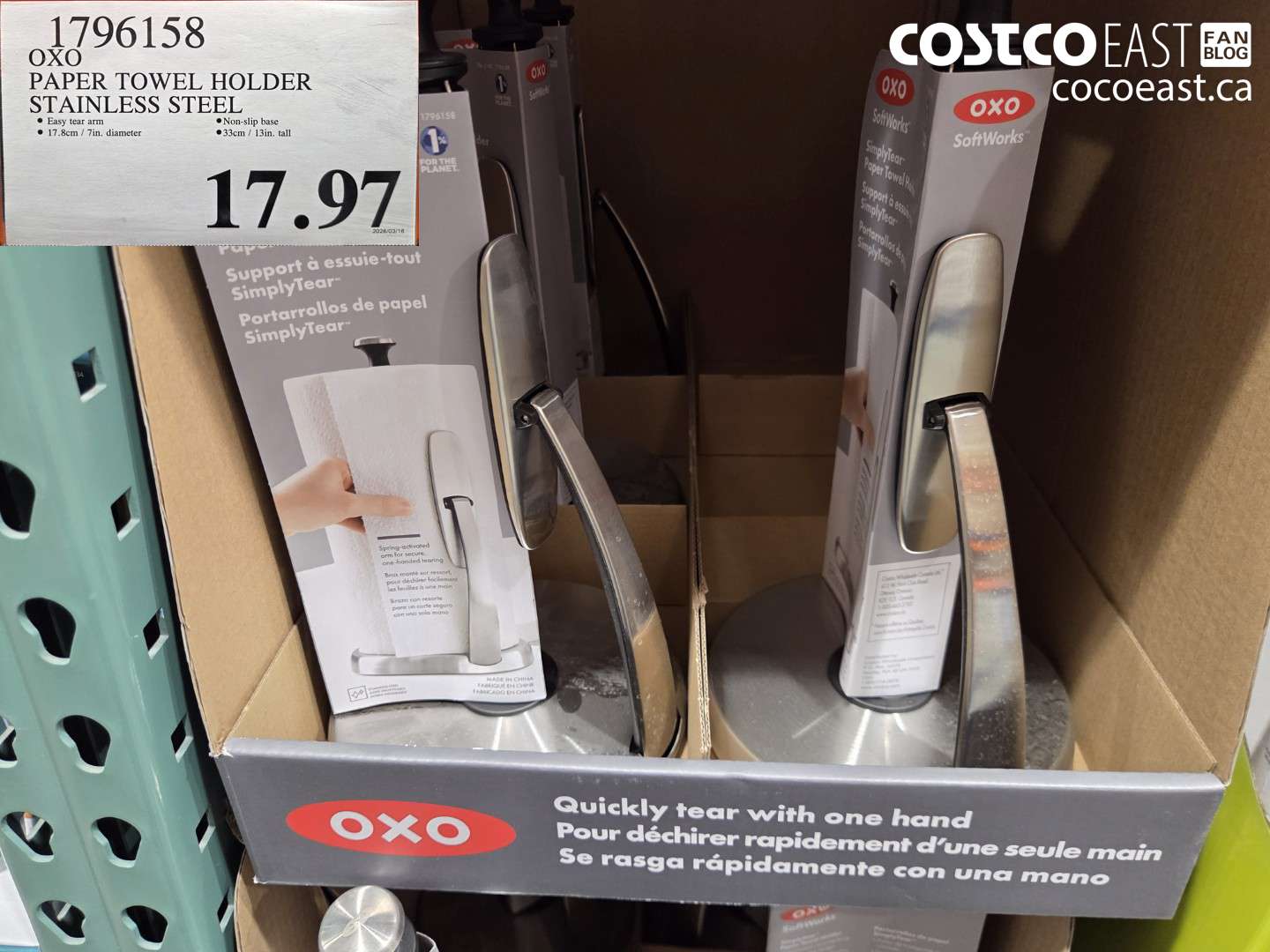 1796158 PAPER TOWEL HOLDER STAINLESS STEEL $17.97