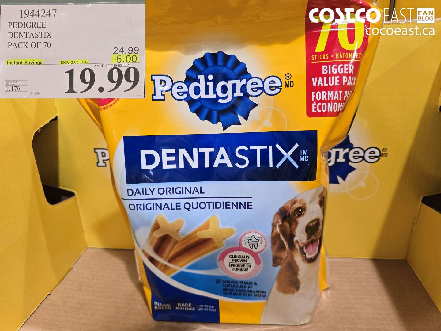 1944247 PEDIGREE DENTASTIX PACK OF 70 ($5.00 INSTANT SAVINGS EXPIRES ON 2026-04-12) $19.99