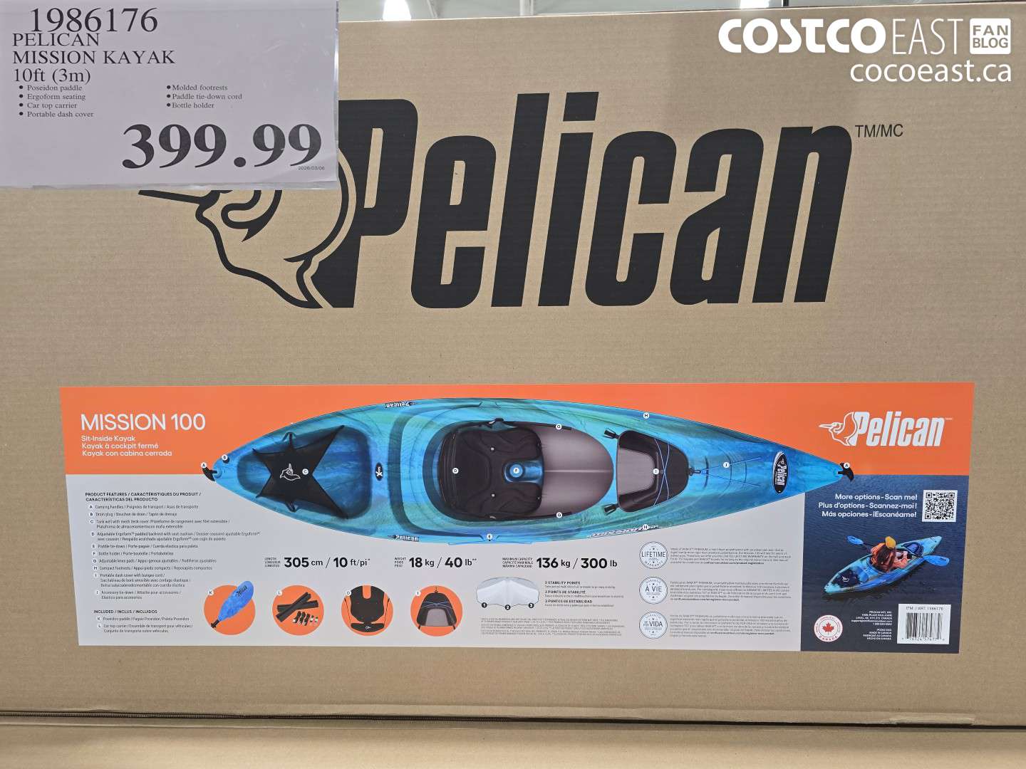 1986176 PELICAN MISSION KAYAK 10FT (3M) $399.99