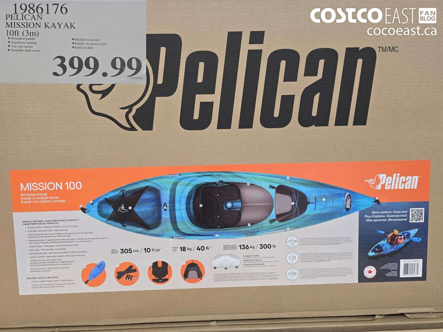 1986176 PELICAN MISSION KAYAK 10FT (3M) $399.99