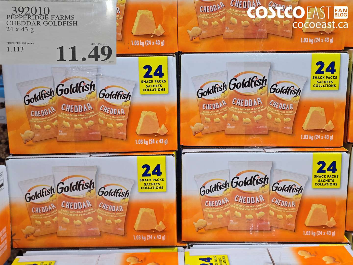 392010 PEPPERIDGE FARMS CHEDDAR GOLDFISH 24 X 43 G $11.49