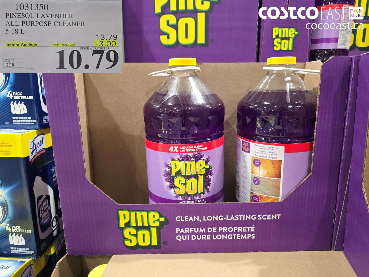 1031350 PINESOL LAVENDER ALL PURPOSE CLEANER 5.18 L ($3.00 INSTANT SAVINGS EXPIRES ON 2026-04-12) $10.70