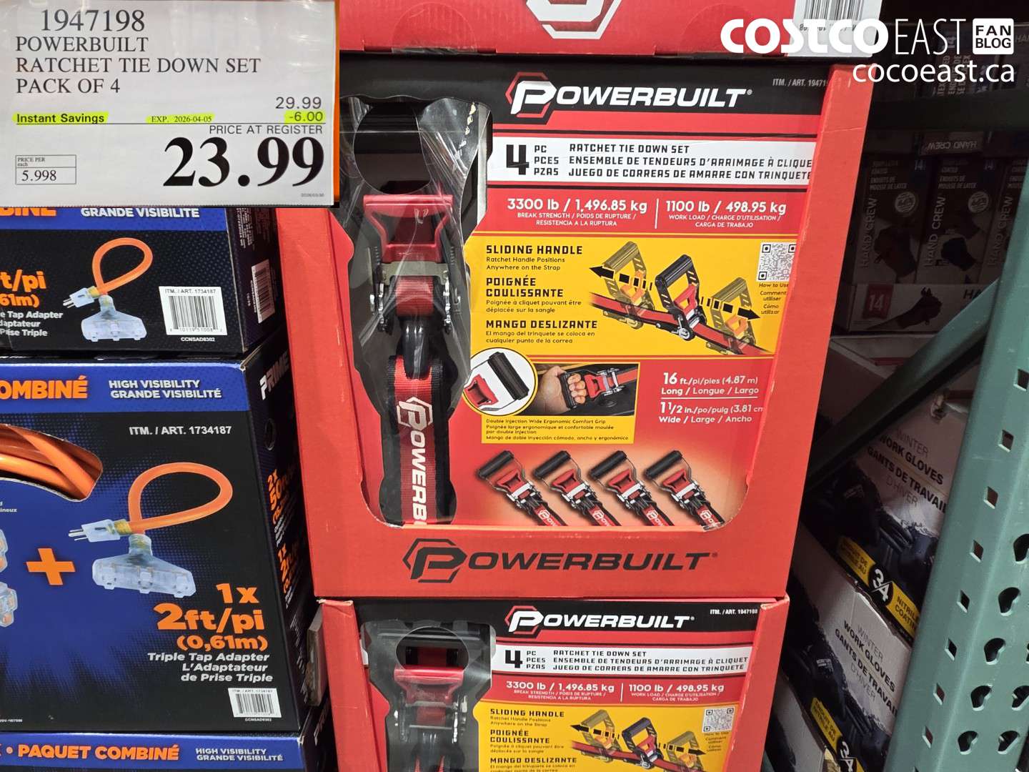 1947198 POWERBUILT RATCHET TIE DOWN SET PACK OF 4 ($6.00 INSTANT SAVINGS EXPIRES ON 2026-04-05) $23.99