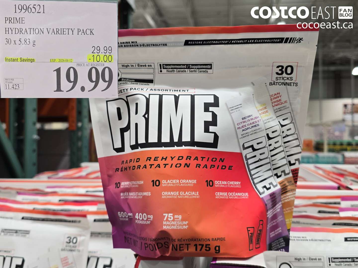 1996521 PRIME HYDRATION VARIETY PACK 30 X 5.83 G ($10.00 INSTANT SAVINGS EXPIRES ON 2026-04-12) $19.99