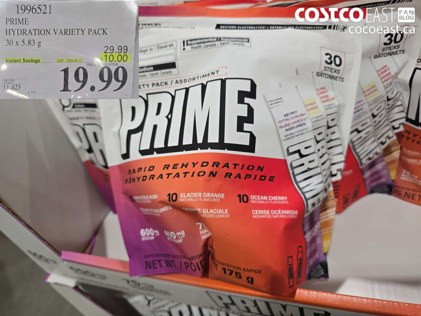 1996521 PRIME HYDRATION VARIETY PACK 30 X 5.83 G ($10.00 INSTANT SAVINGS EXPIRES ON 2026-04-12) $19.99