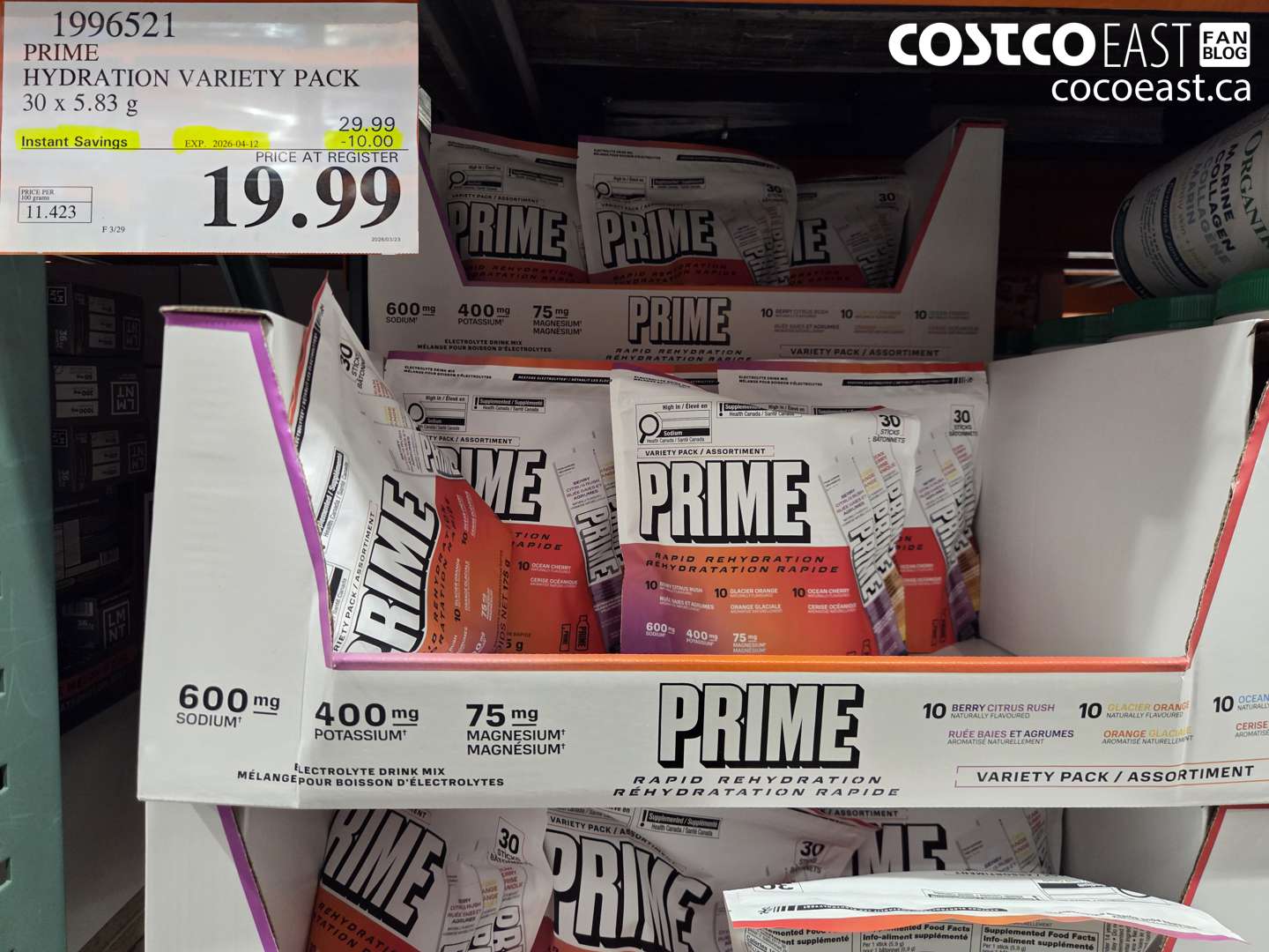1996521 PRIME HYDRATION VARIETY PACK 30 X 5.83 G ($10.00 INSTANT SAVINGS EXPIRES ON 2026-04-12) $19.99