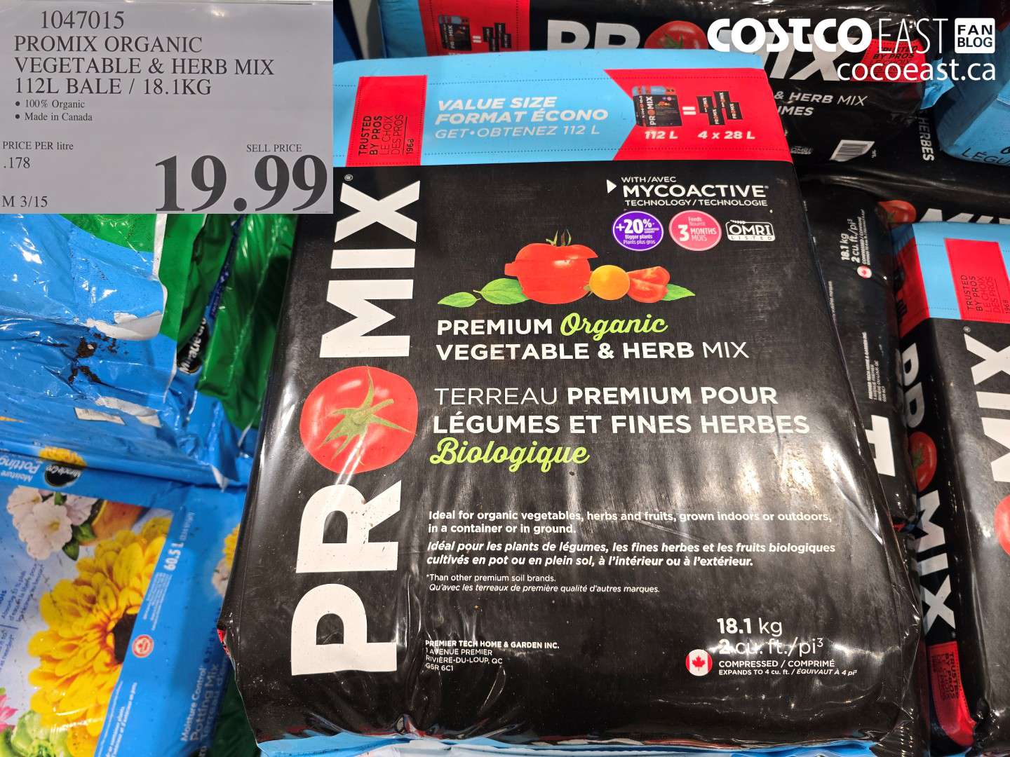 1047015 PROMIX ORGANIC VEGETABLE & HERB MIX 12L BALE / 18.1KG $19.99