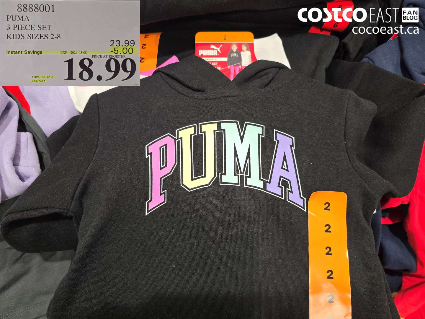 8888001 PUMA 3 PIECE SET KIDS SIZES 2-8 ($5.00 INSTANT SAVINGS EXPIRES ON 2026-03-08) $18.99