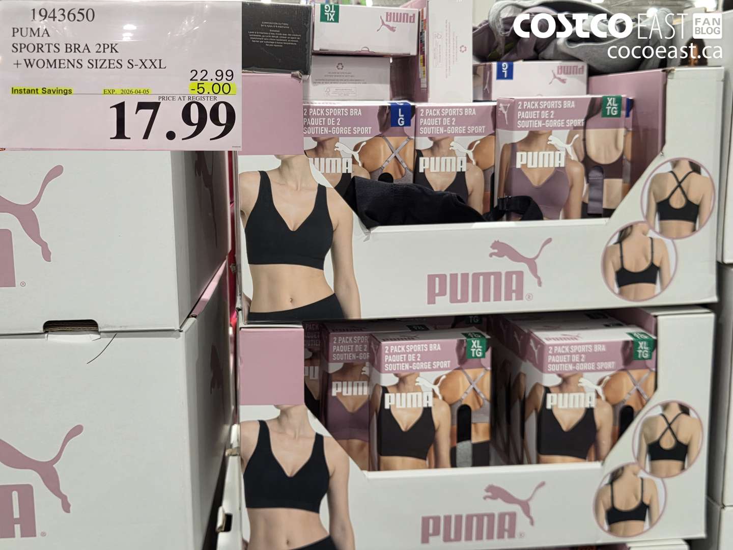 1943650 PUMA SPORTS BRA 2PK + WOMENS SIZES S-XXL ($5.00 INSTANT SAVINGS EXPIRES ON 2026-04-05) $17.99